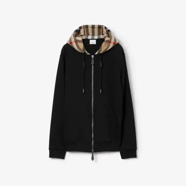 Burberry Check Hood Cotton Zip Hoodie