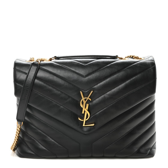 Saint Laurent Calfskin Y Quilted Monogram Medium Loulou Chain Satchel Black