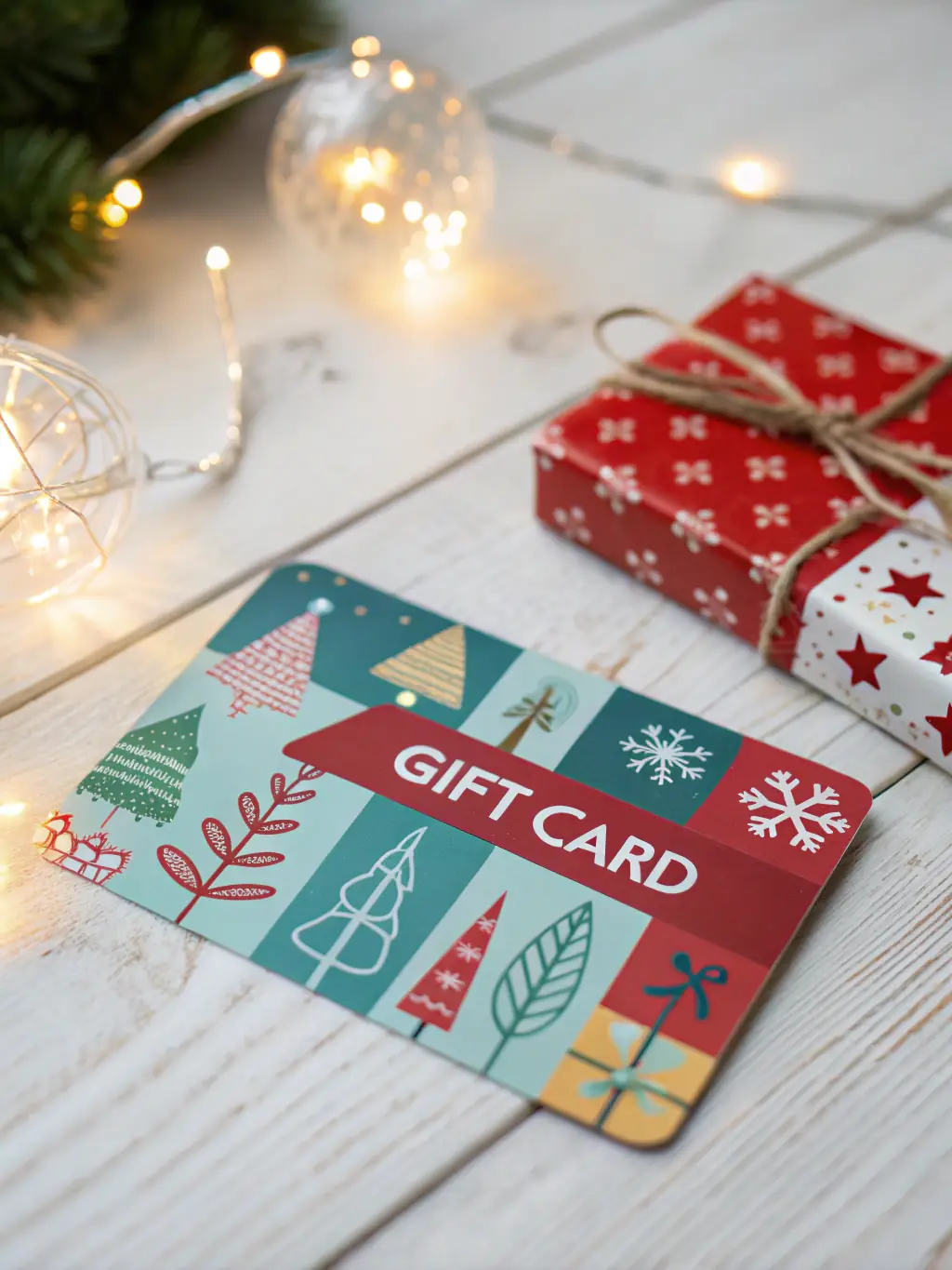 A beautifully designed personalized card with elegant calligraphy, placed on top of a wrapped gift, emphasizing the personal touch Globalluxur offers.